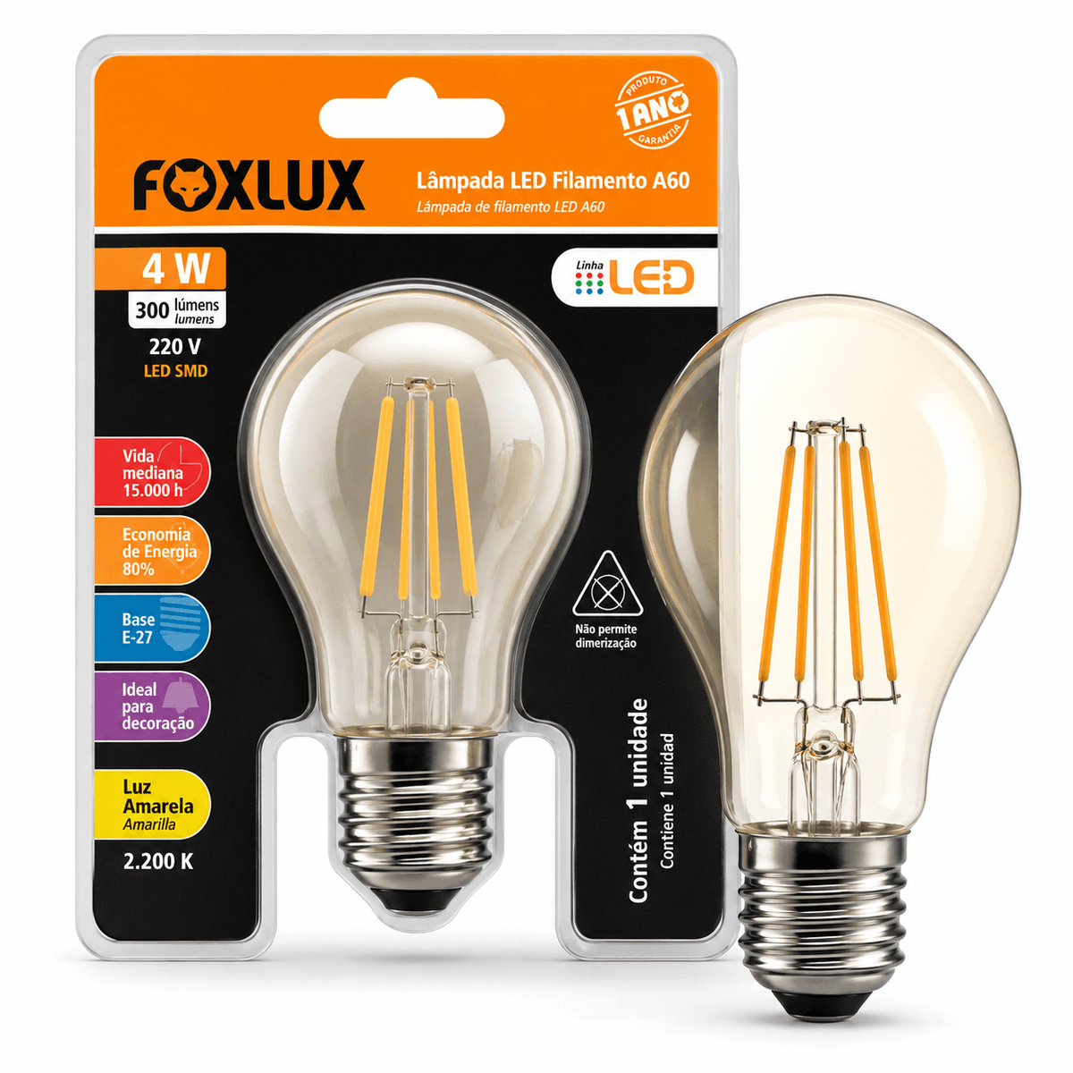 Lâmpada LED Filamento A60 4W