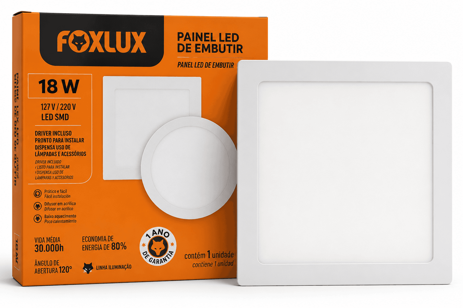 Painel LED Embutir 18W