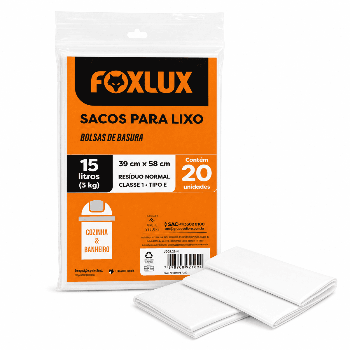Saco para Lixo Branco (Pia e Banheiro)